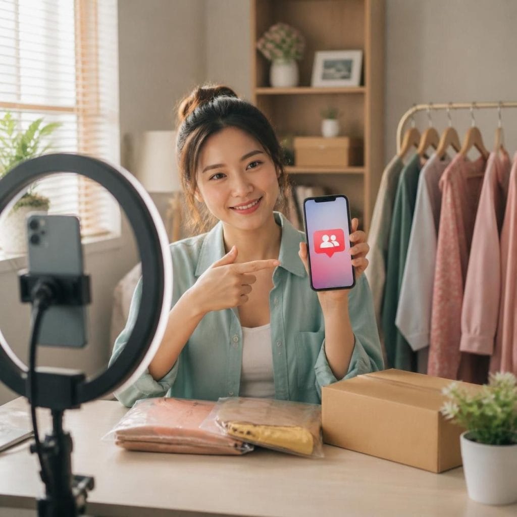Người bán hàng online chụp sản phẩm tại nhà