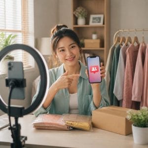 Người bán hàng online chụp sản phẩm tại nhà