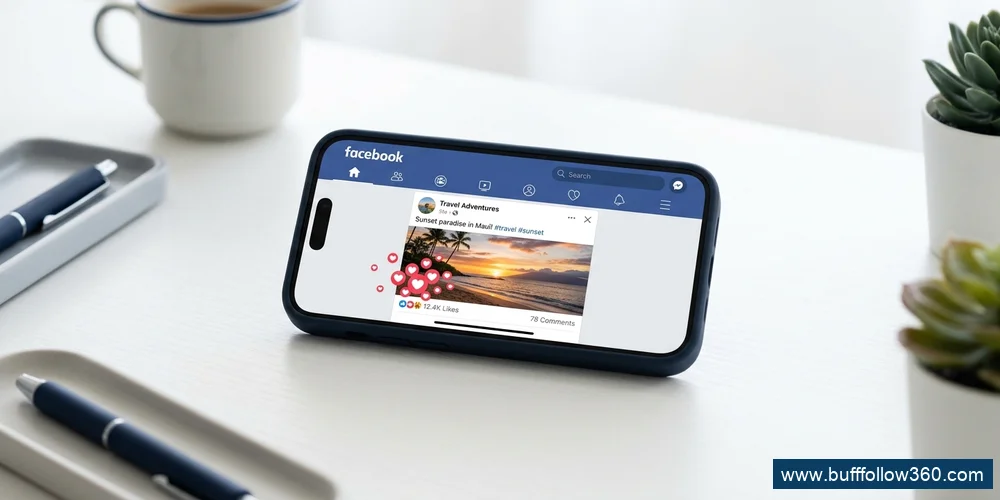Video Facebook với nhiều lượt thích biểu tượng tim hiển thị