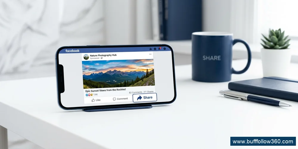 Bài đăng Facebook với biểu tượng chia sẻ hiển thị