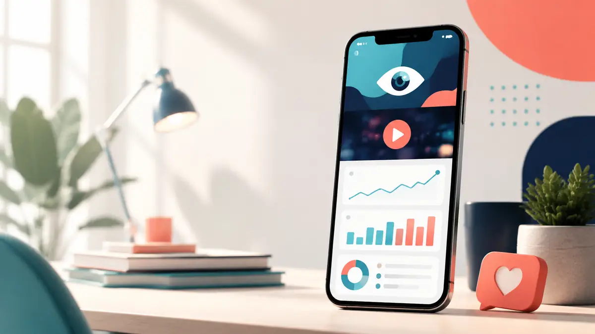 Điện thoại hiển thị số liệu lượt xem và biểu đồ TikTok