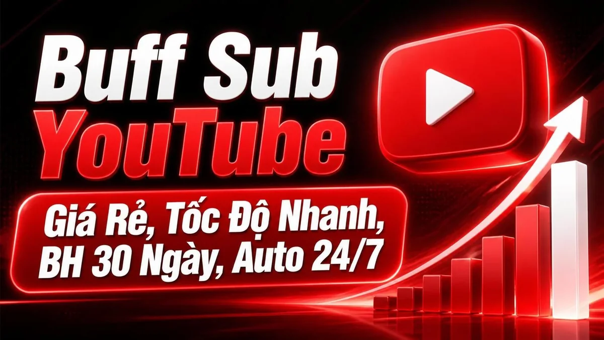 Buff sub YouTube với biểu tượng kênh và thông tin bảo hành