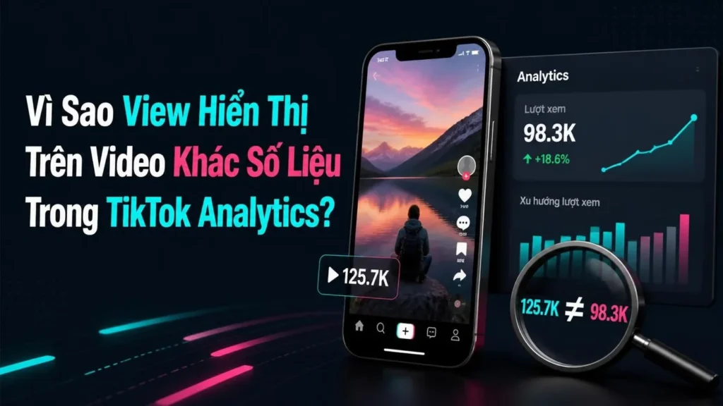 Minh họa chênh lệch lượt xem trên video và trong TikTok Analytics