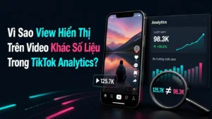 Minh họa chênh lệch lượt xem trên video và trong TikTok Analytics