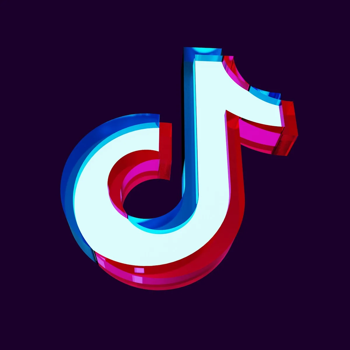 Logo TikTok màu xanh đỏ trên nền tím