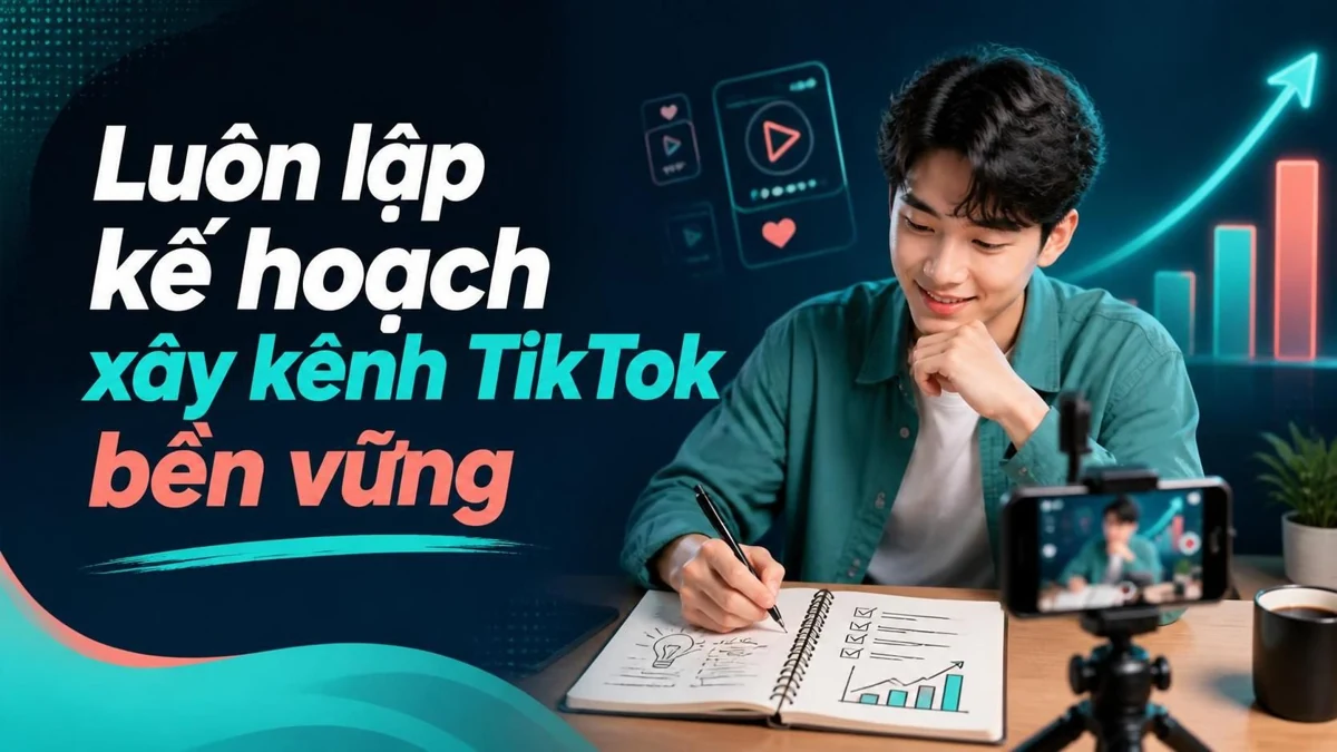 Người sáng tạo ghi kế hoạch nội dung bên điện thoại quay video TikTok