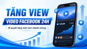Banner tăng view video Facebook với biểu đồ tăng trưởng 1256K view