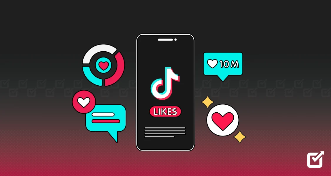 Điện thoại TikTok cùng các biểu tượng lượt thích và tương tác